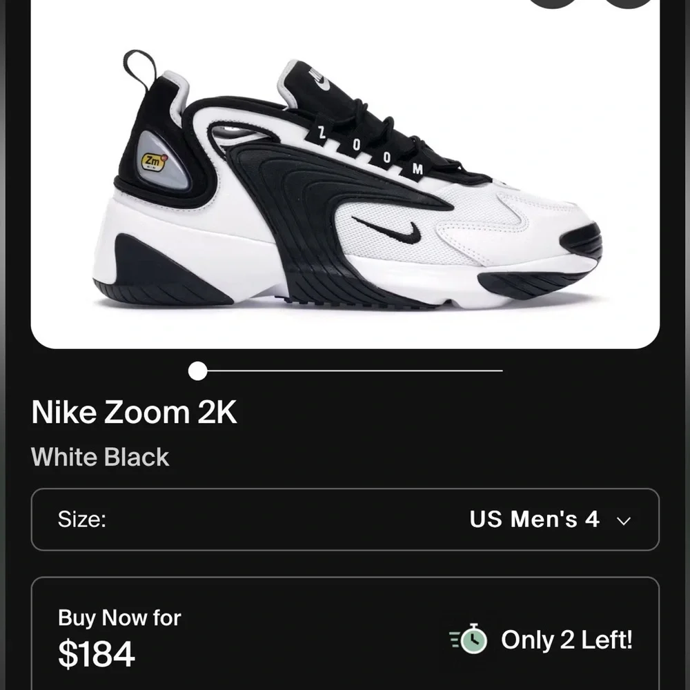 Nike Zoom 2K White/Black AO0354-101 Size 6